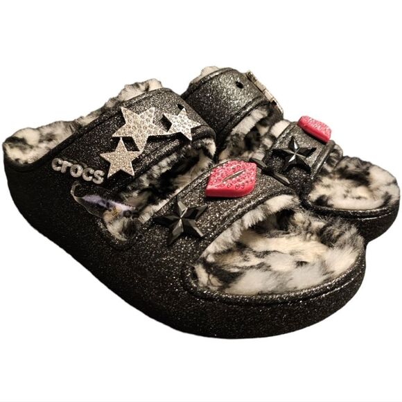 SOLD!! CROCS Classic Cozzzy Disco Glitter Sandal Womens - Size 10/ Mens 8 - Picture 1 of 8
